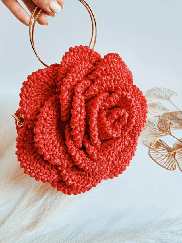Sac à Main en Forme de Rose en Crochet Flora. Sac à bandoulière en crochet. Élégant et Unique  
