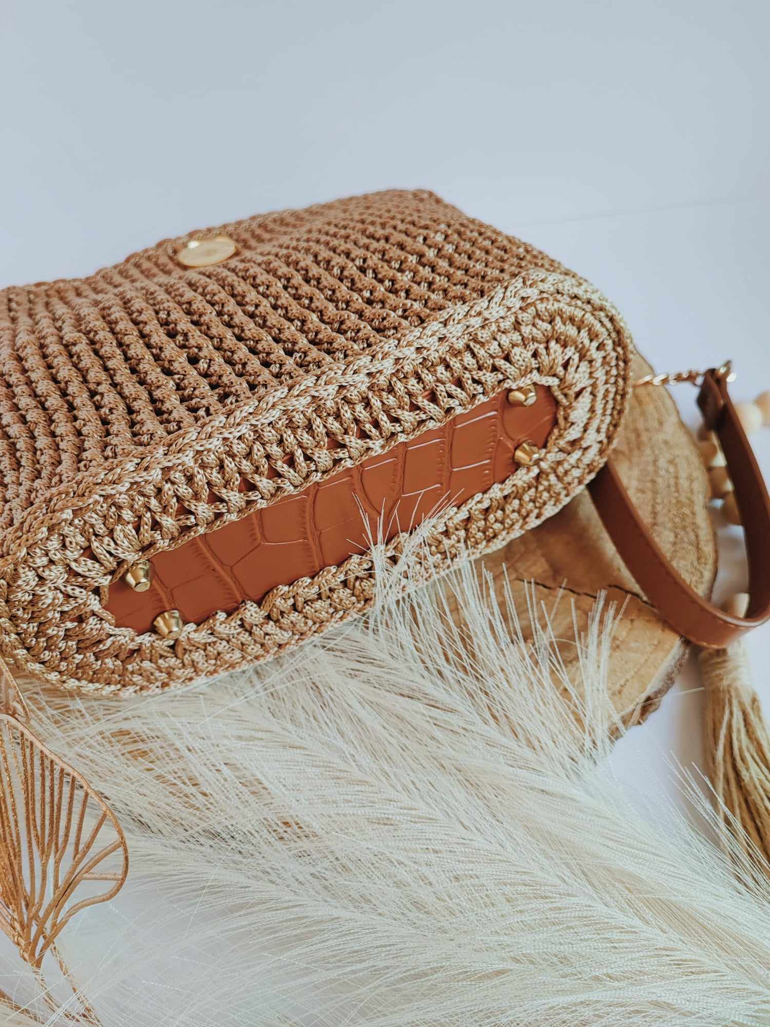 Sac Anaïs – beige doré en crochet fait main
