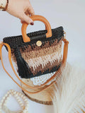 Sac Siena – sac à main crocheté à la main, tons noir, marron et beige avec anses en cuir végan