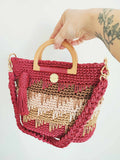 Sac Siena – sac à main crocheté à la main, tons bordeaux, magenta et beige avec anses rigides en acrylique beige