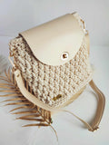 Sac Nina – bandoulière crochet beige et cuir vegan, détails dorés