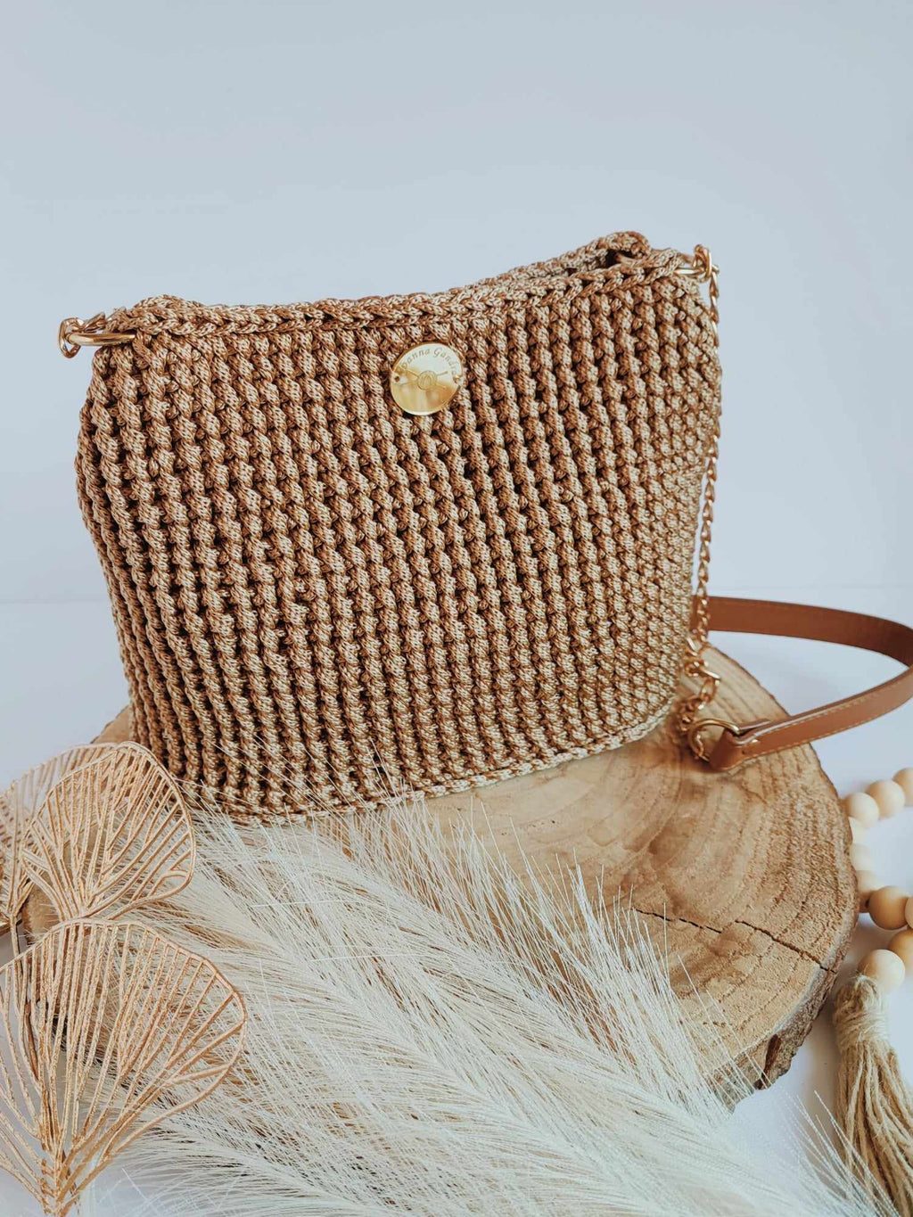 Sac Anaïs – beige doré en crochet fait main
