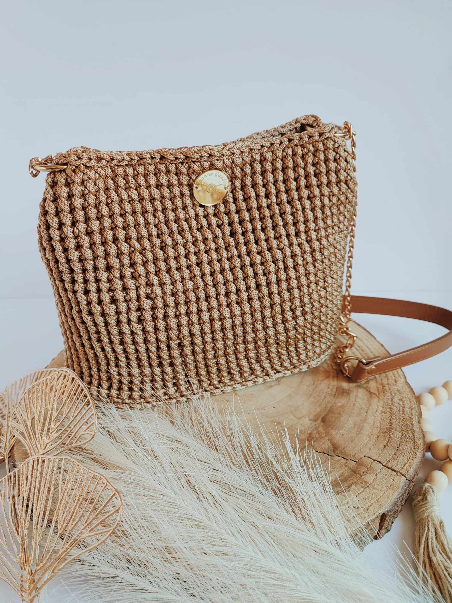Sac Anaïs – beige doré en crochet fait main