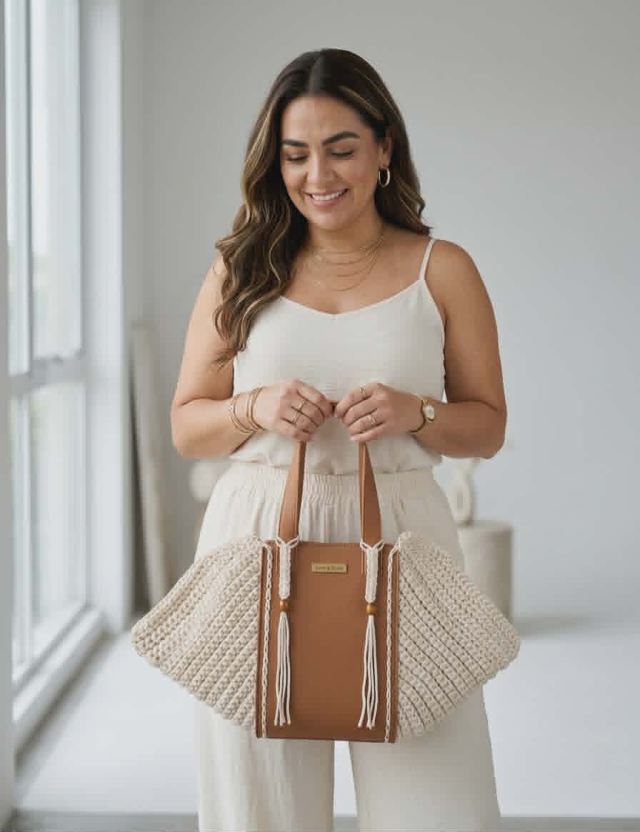 Alba – Sac bandoulière en crochet & cuir