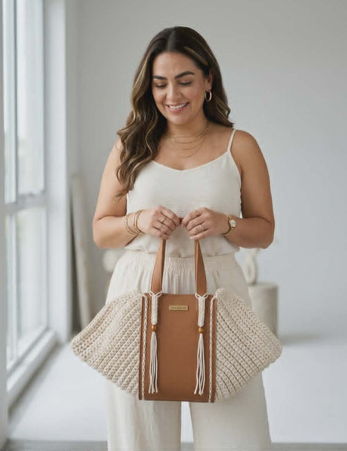 Alba – Sac bandoulière en crochet & cuir