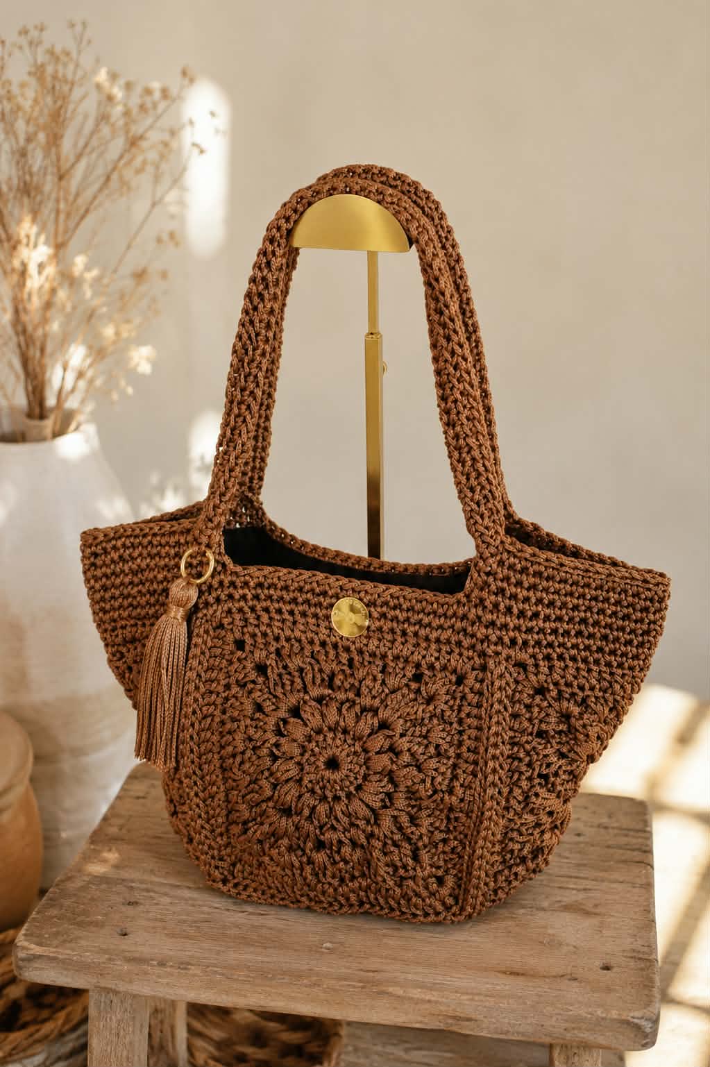 Aurora – Grand sac fourre-tout en crochet Marron