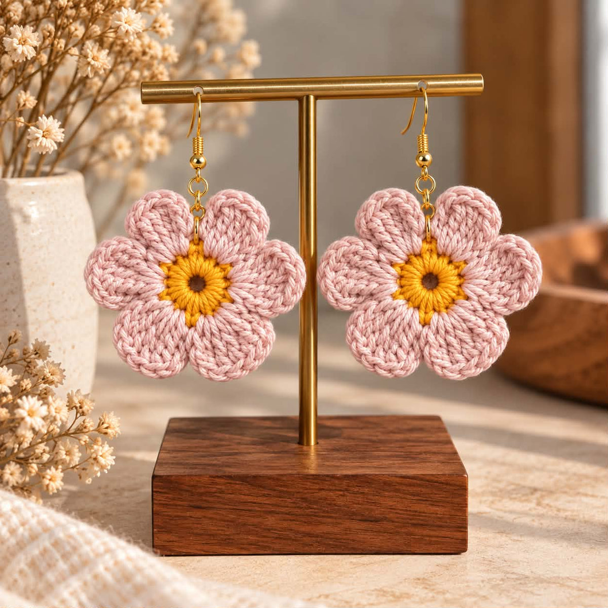 Boucles d’oreilles fleur en crochet Lily – Fait main