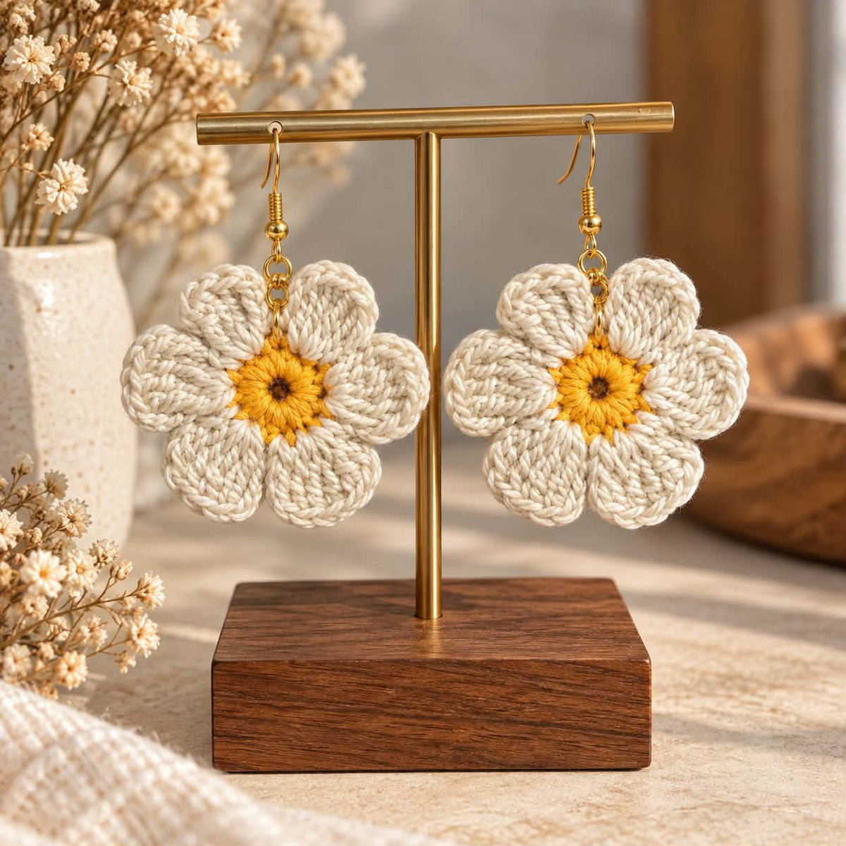 Boucles d’oreilles fleur en crochet Lily – Fait main
