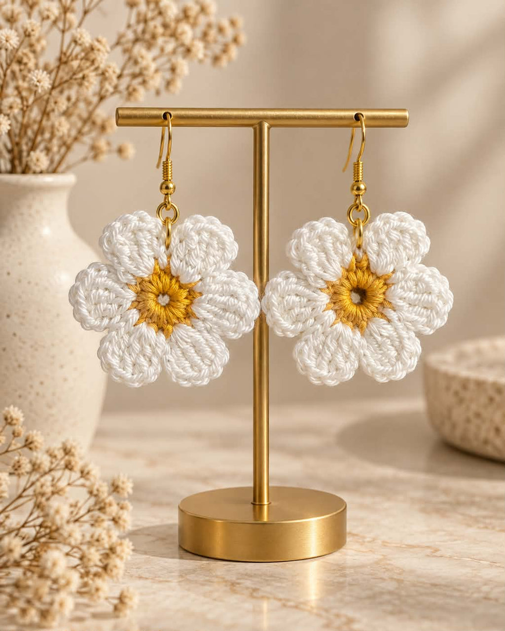 Boucles d’oreilles fleur en crochet Lily – Fait main