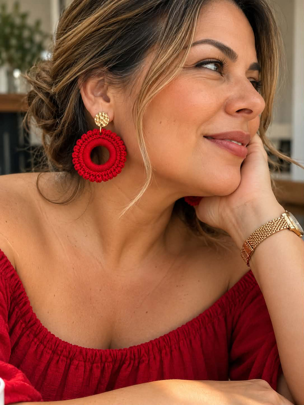 Boucles d’oreilles en crochet Muse – Rouge, fait main