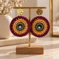 Boucles d’oreilles en crochet Nara – Bordeaux, camel & kaki, fait main