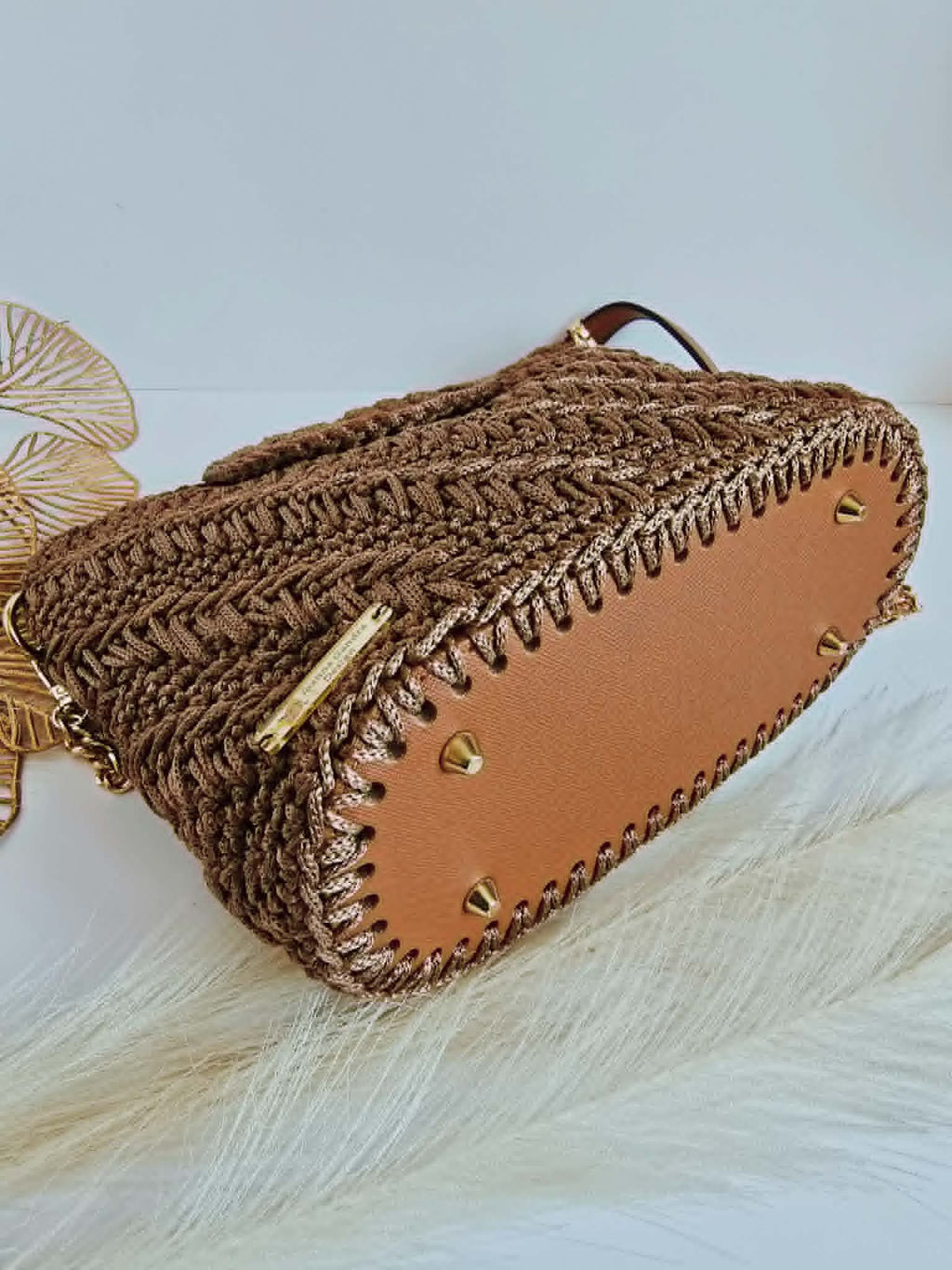 Olivia – Sac bandoulière crochet & cuir Marron