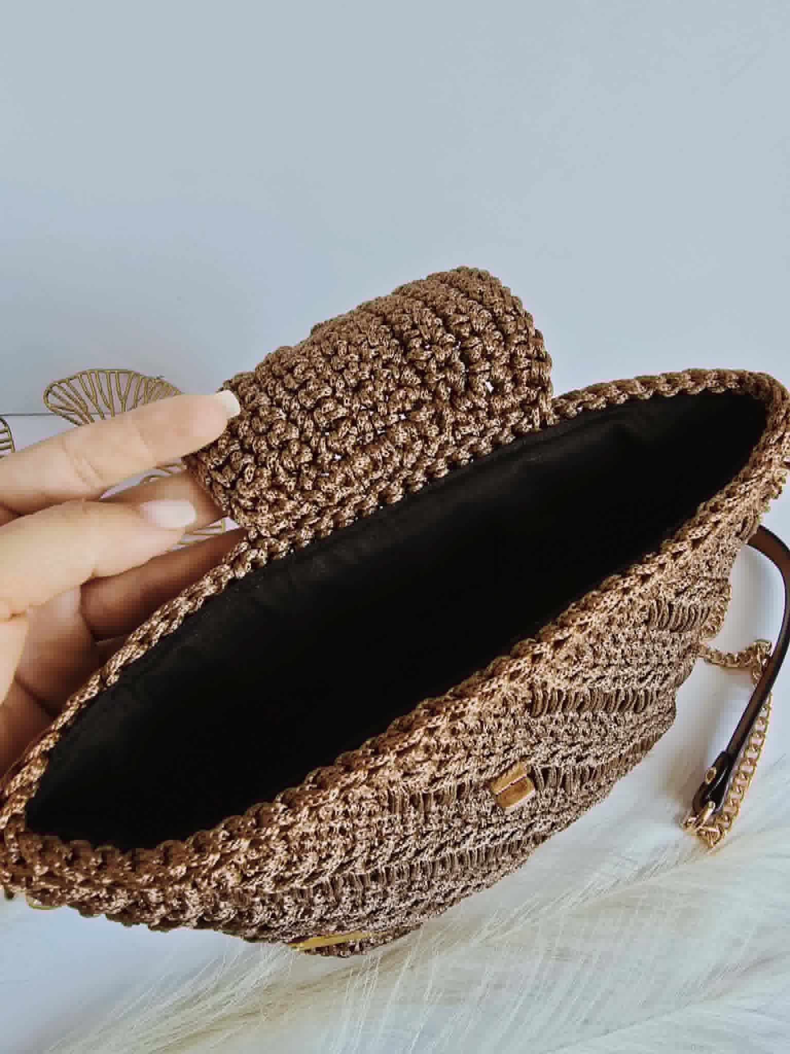 Olivia – Sac bandoulière crochet & cuir Marron