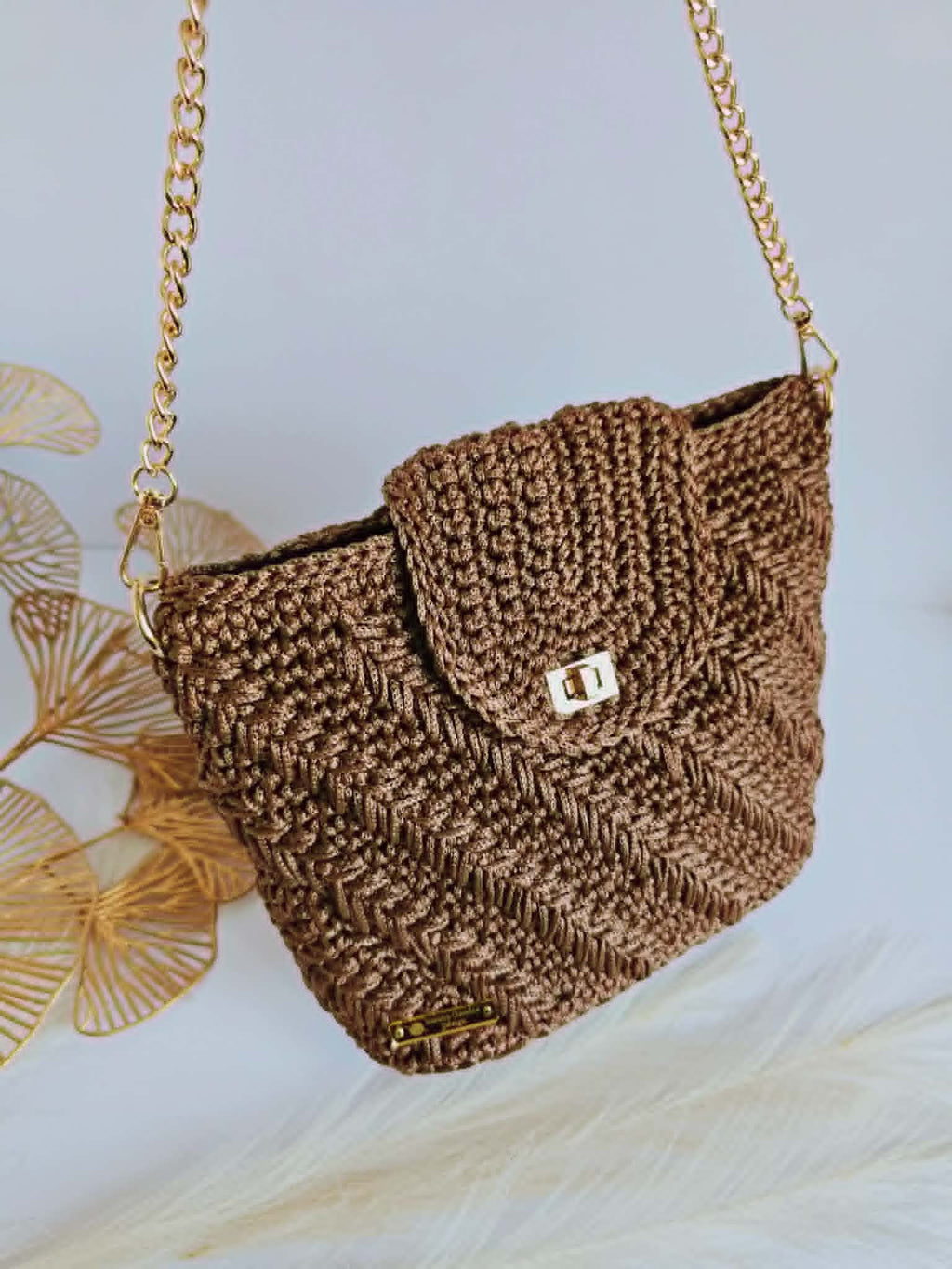 Olivia – Sac bandoulière crochet & cuir Marron
