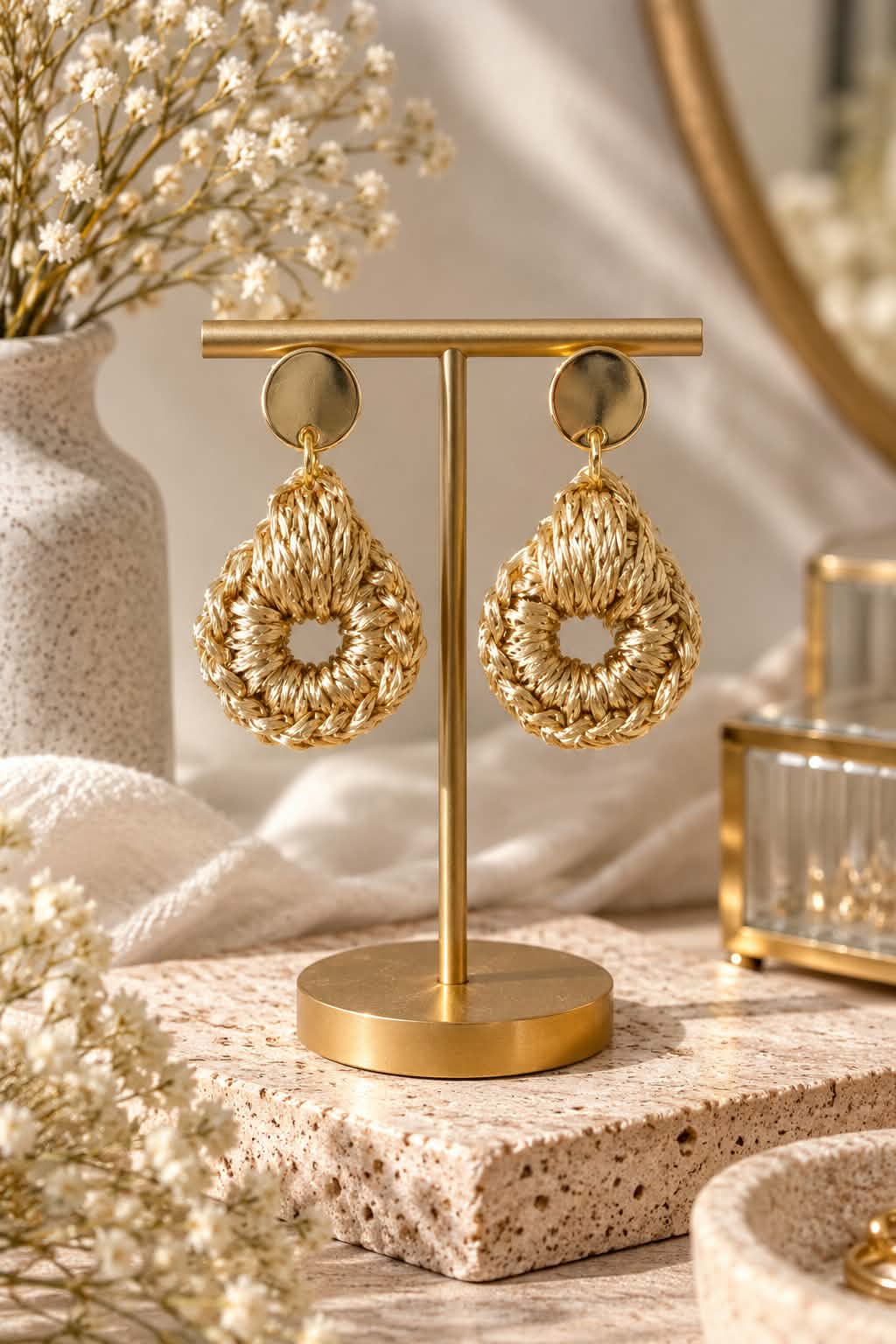 Boucles d’oreilles Sophie – Crochet doré fait main