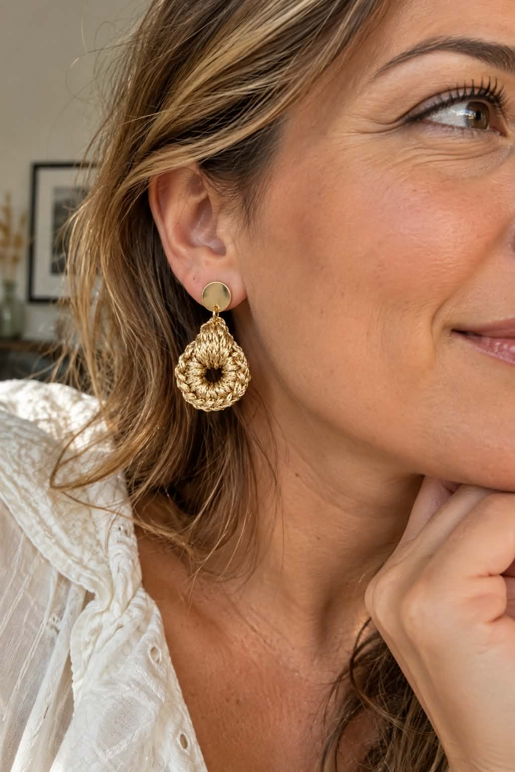 Boucles d’oreilles Sophie – Crochet doré fait main