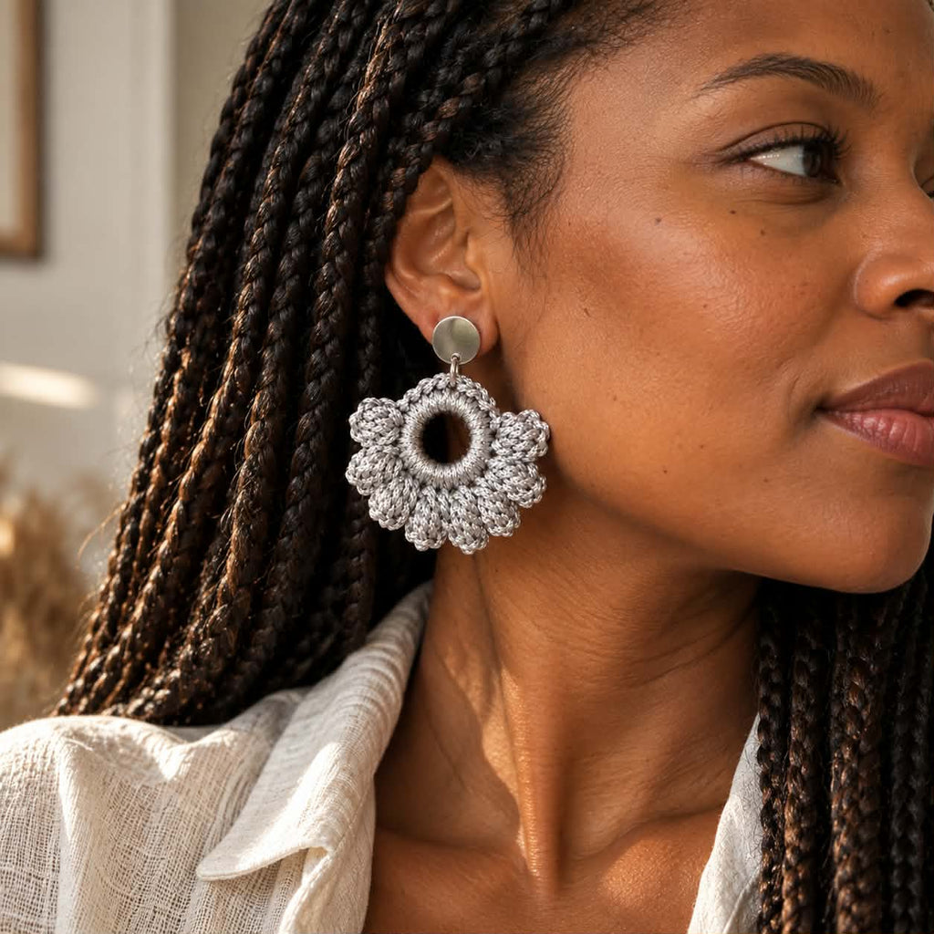 Boucles d’oreilles en crochet Zara – Argenté, fait main