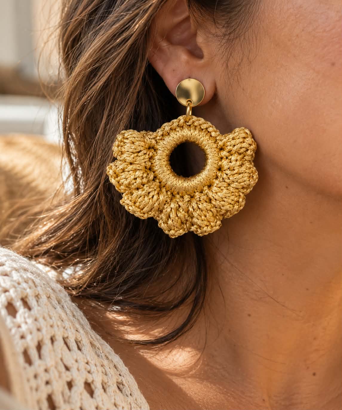 Boucles d’oreilles en crochet Zara – Doré, fait main