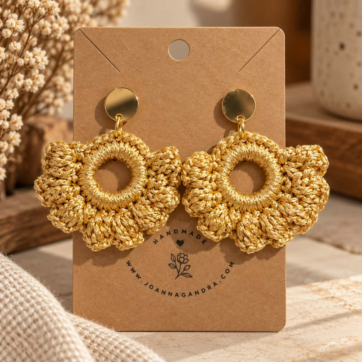 Boucles d’oreilles en crochet Zara – Doré, fait main