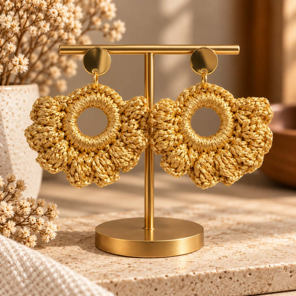 Boucles d’oreilles en crochet Zara – Doré, fait main